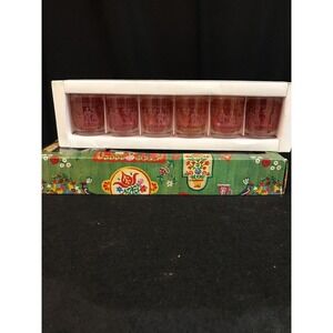 Vintage MCM  Dutch Theme REIMS FRANCE Red Shot Glasses Set Barware Bar Glass